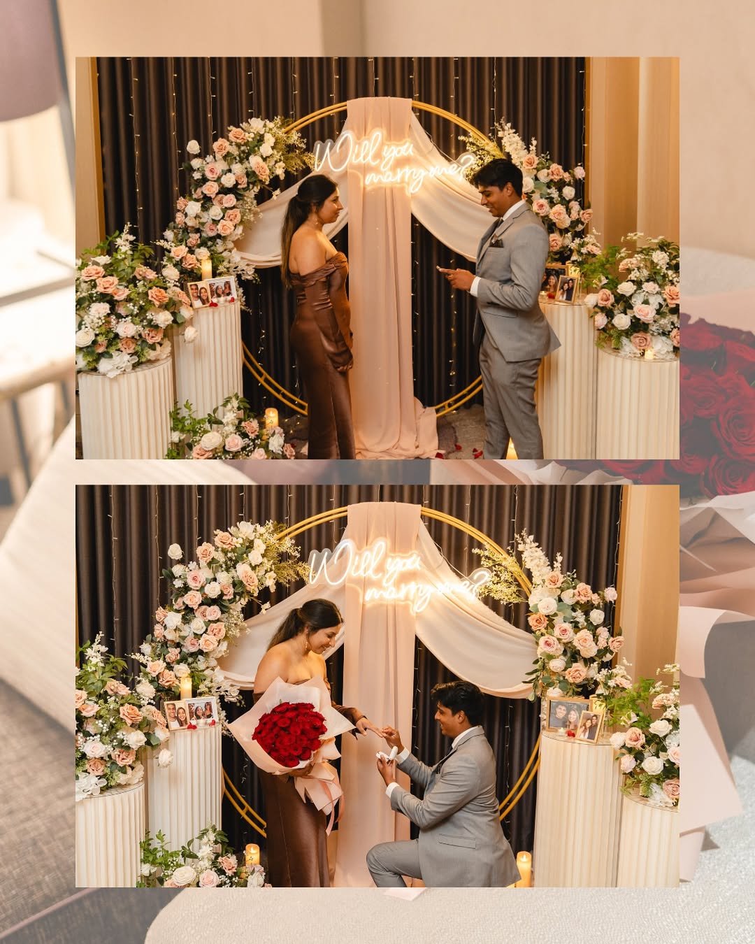 proposal setup in gold and pink hues